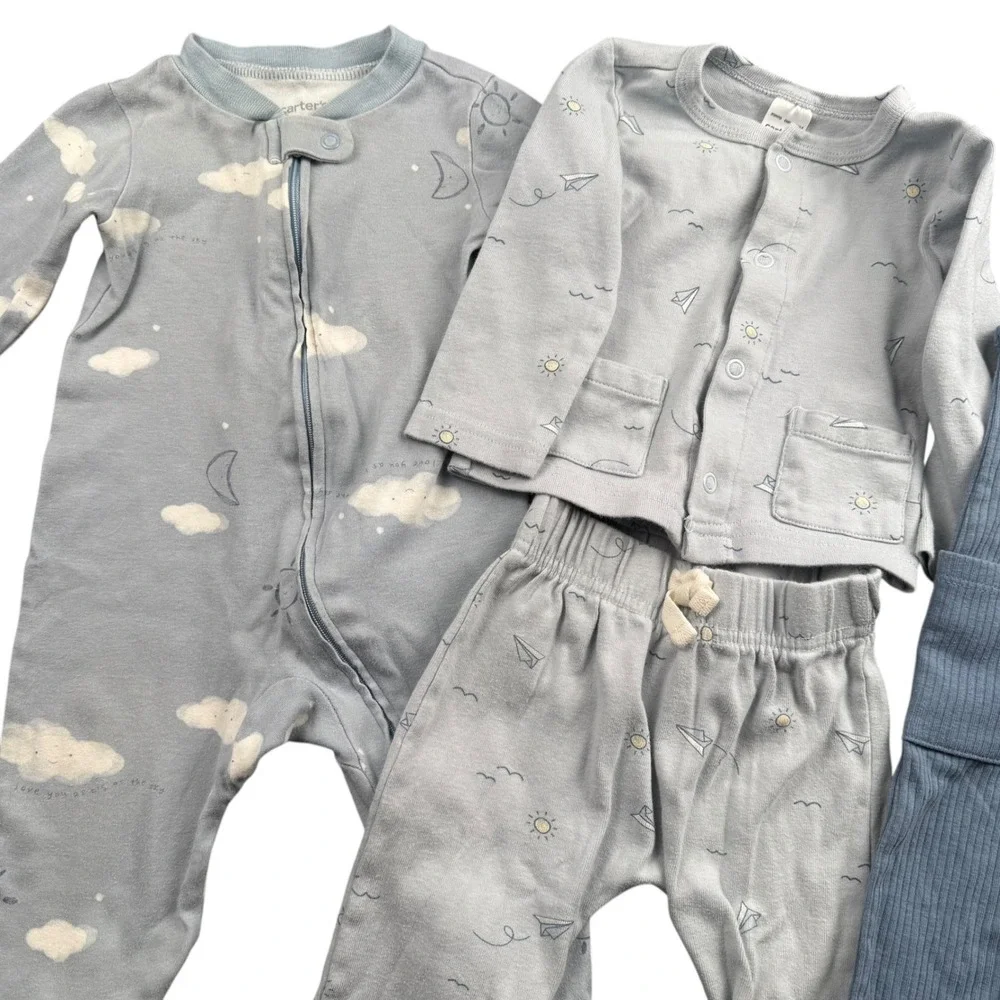 Carters‎ Baby Boys 6m Blue Cloud Pajama Footie Cardigan Pants Romper Outfit 291